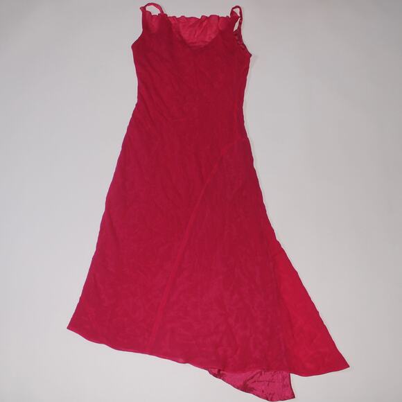 Y2K Nine West Hot Pink 100% Silk Double Lined Cowl Neck Midi Dress - Picture 1 of 3